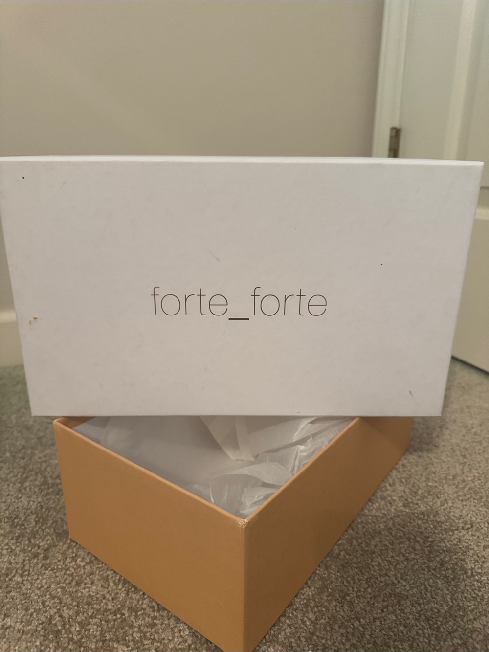 forte_forte White Storage Shoe Box with Tan Lid